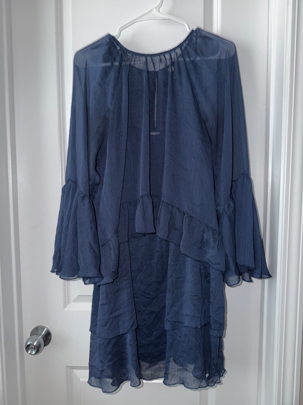 Navy Blue Sheer Ruffle Layer Dress